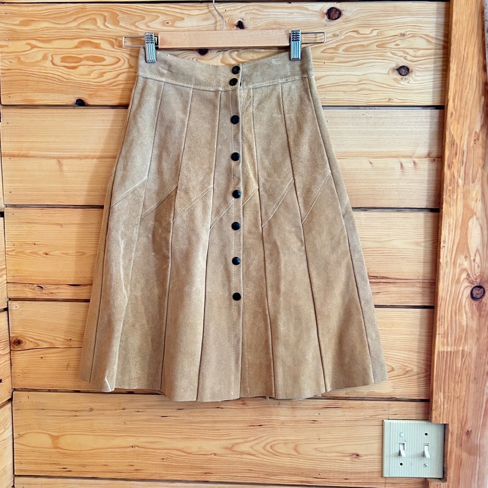 Vintage Suede Skirt Womens Extra Small Honey Brown Excellent Handmade‎ 70s Boho